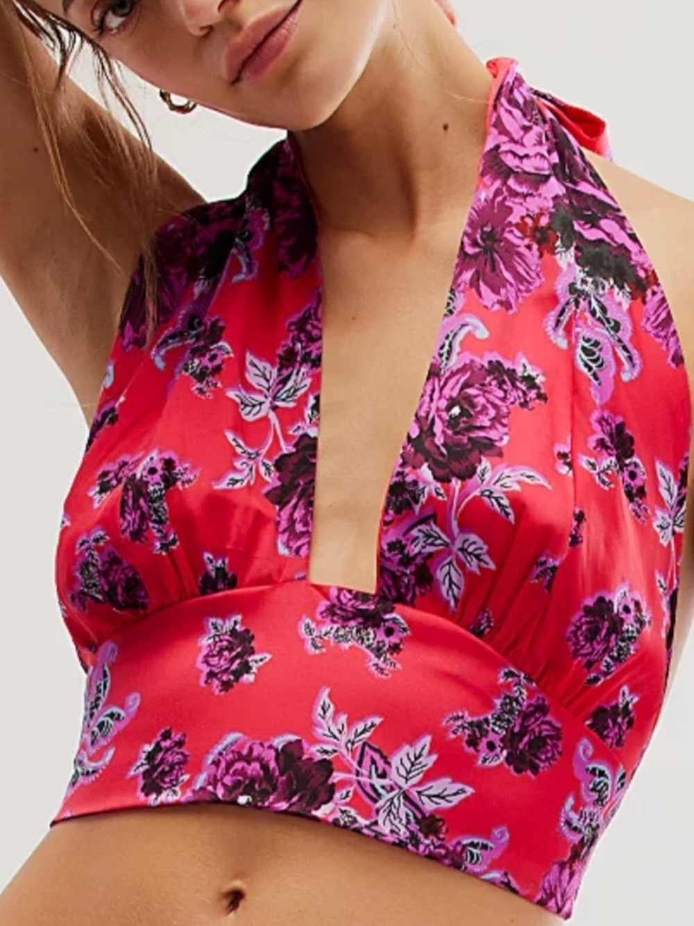 Free People Summer in Sicily Crop Blouse with Pink Pattern Trim